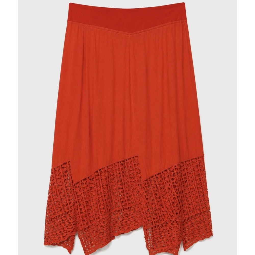 XCVI Womens Pink Crochet Lace Hem Asymmetric Maxi Skirt XS